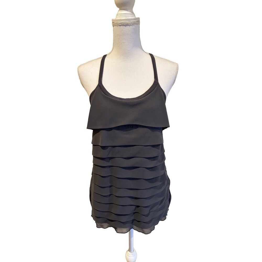 Design History Women's M Gray Tank Cami Chiffon Ruffled Tiered Top Viscose